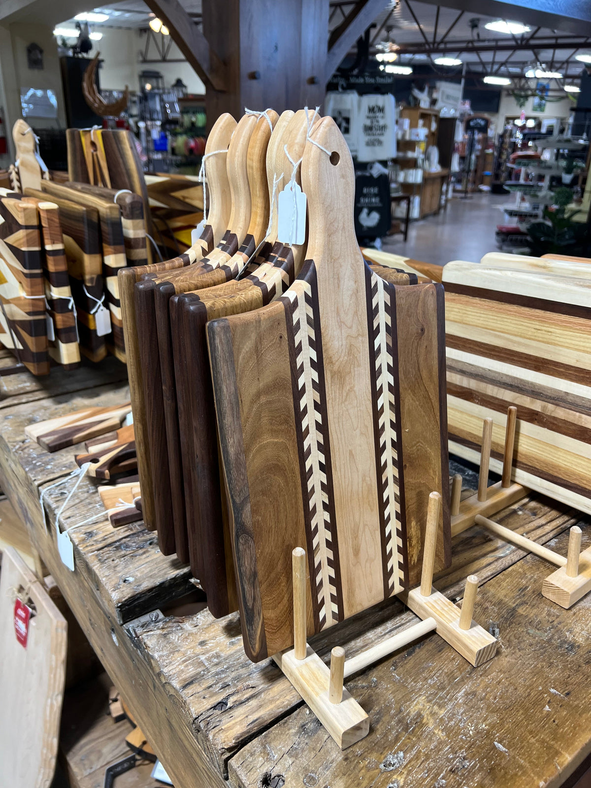 Amish Handmade "Wheat Inlay" Cutting Board - Mixed Hardwood Paddle