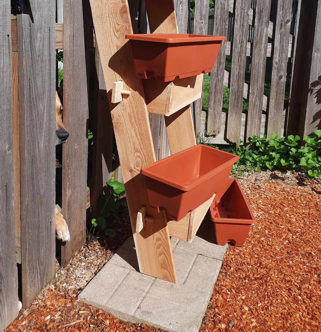 2-Tier Vertical Cedar Ladder Planter Box for Small Spaces