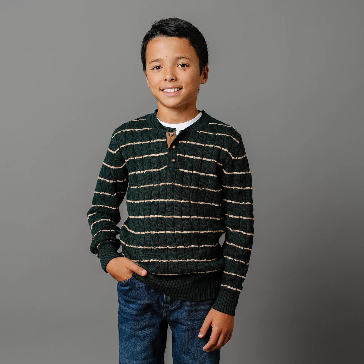 Organic Sweater Henley with Elbow Patches - Baby