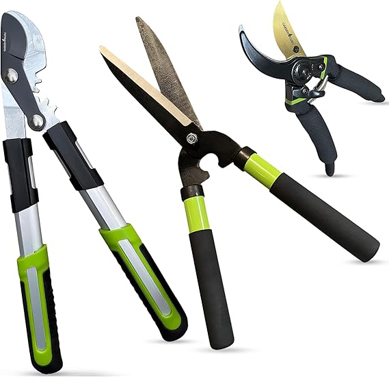 Yard Pruning & Trimming Set - Includes Hedge Shears, Garden Loppers, Pruners
