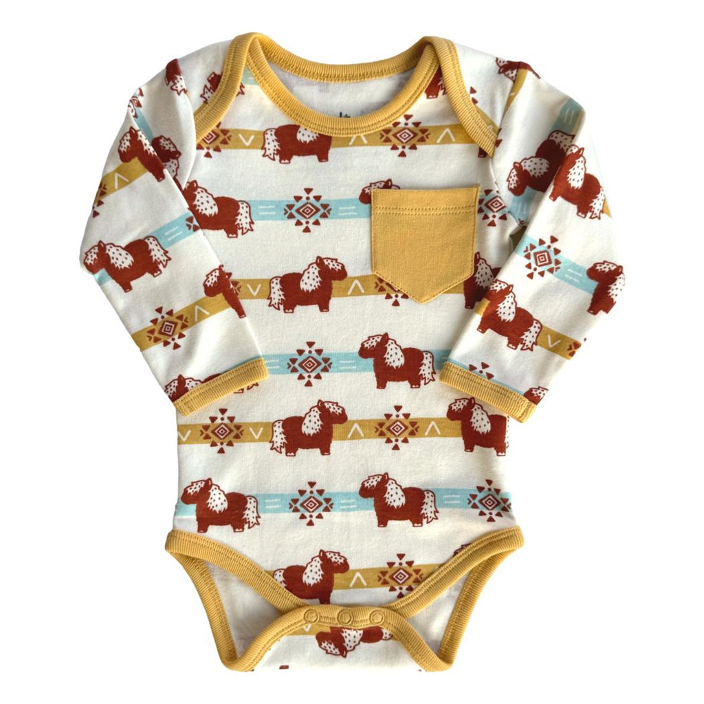 GOTS Certified Organic Cotton Long Sleeve Bodysuit - Aztec Pony