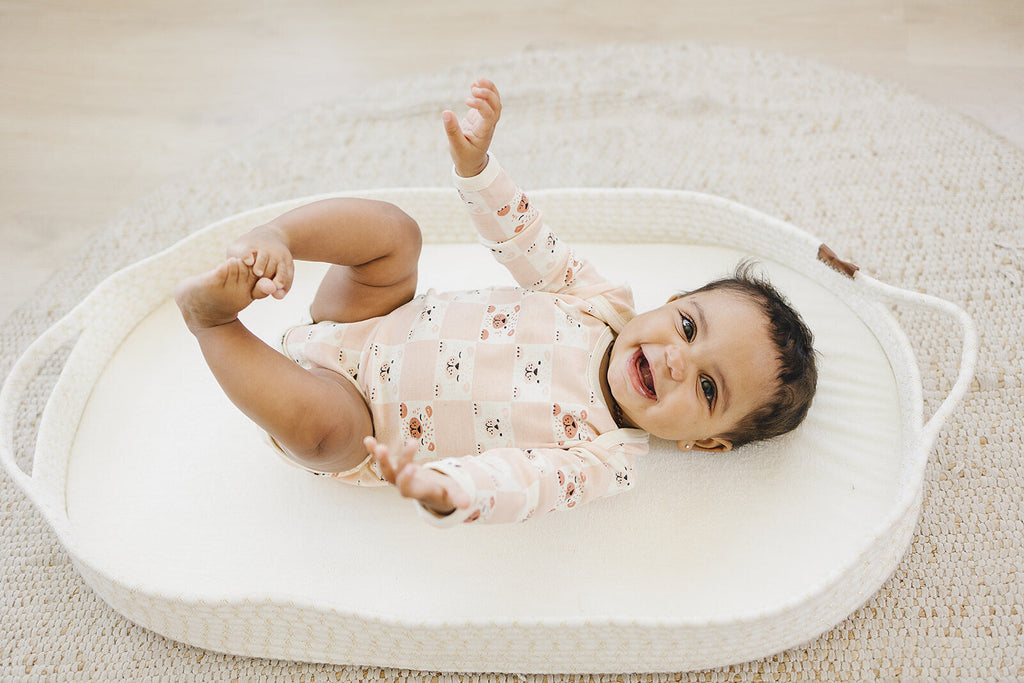 Organic Cotton Long Sleeve Bodysuit - Checkered Bear