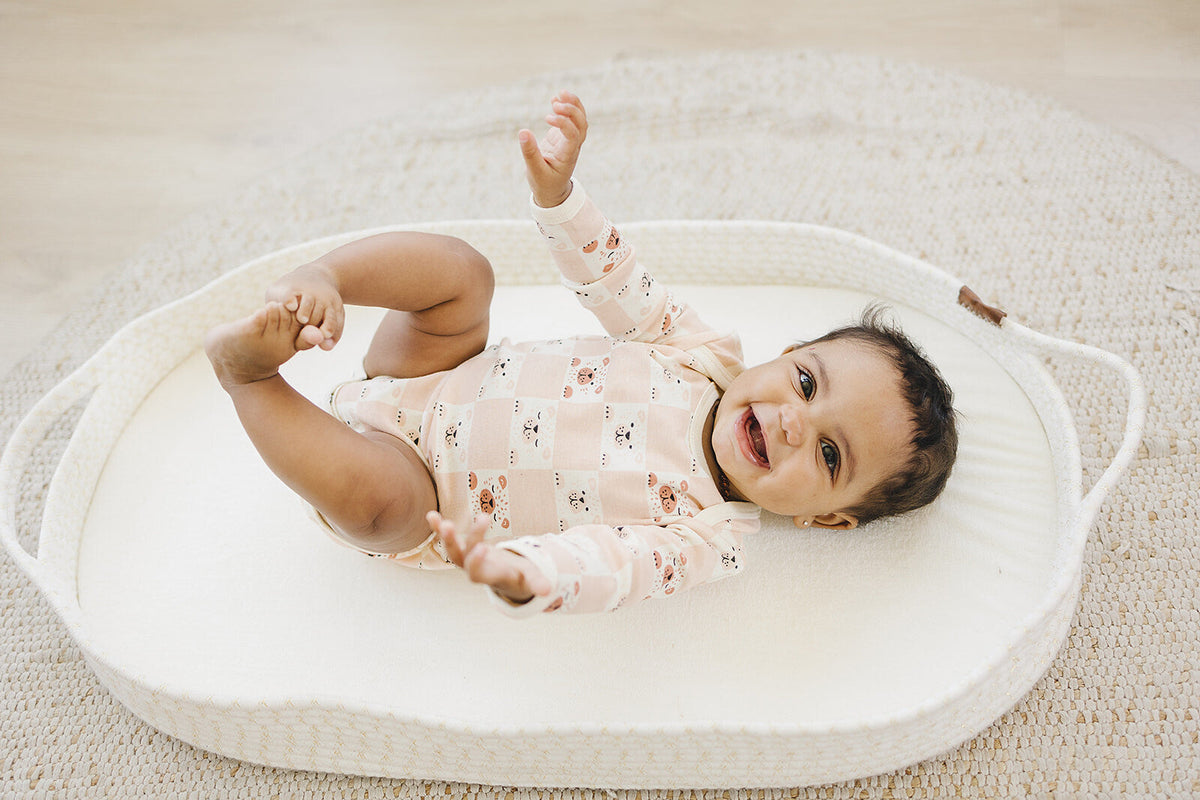 Organic Cotton Long Sleeve Bodysuit - Checkered Bear
