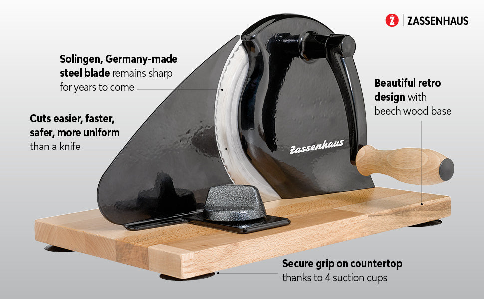 Zassenhaus Original Classic Adjustable Bread Slicer for Uniform Slices - 18/8 Stainless Steel Blade