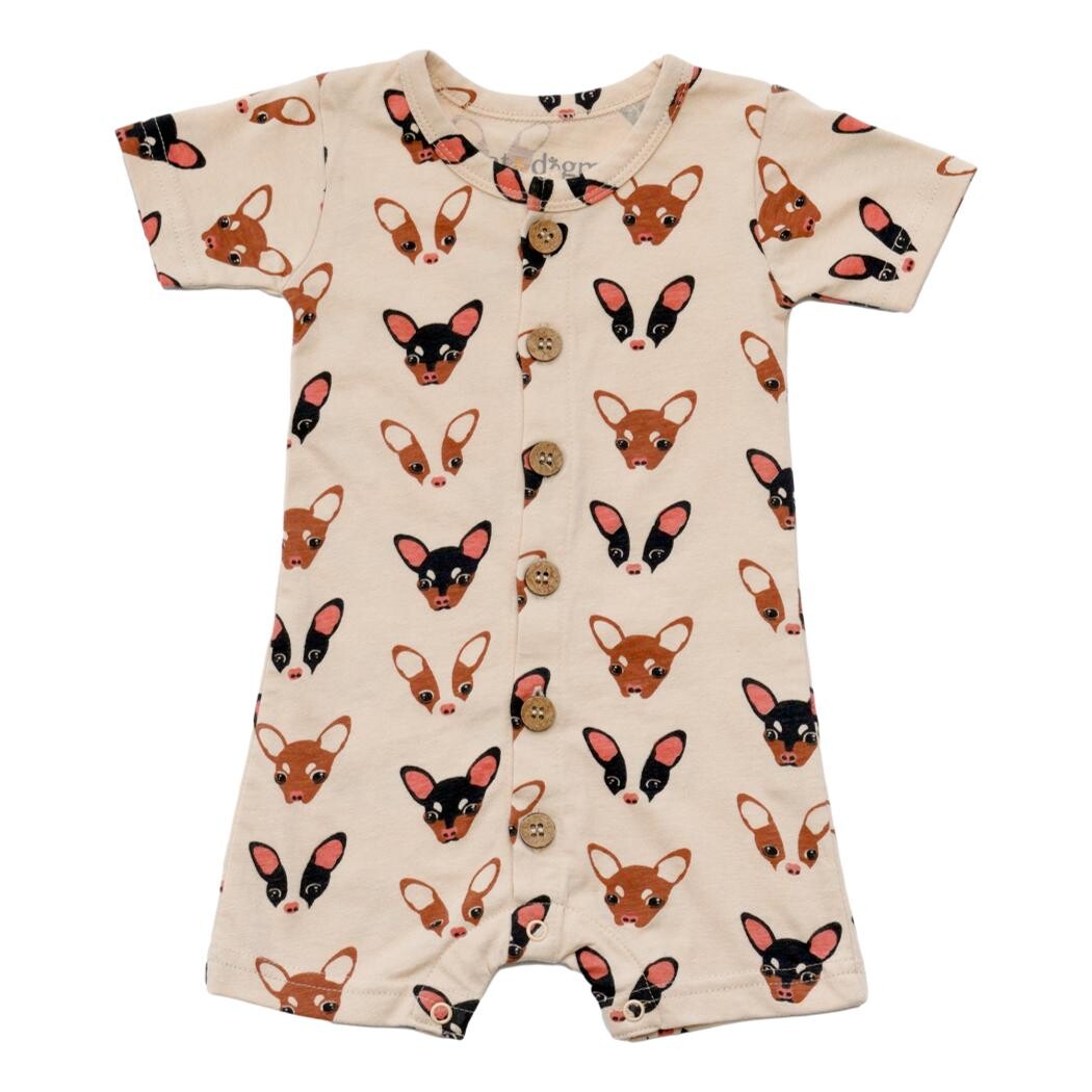 GOTS Certified Organic Cotton Short Sleeve Romper - Chihuahua