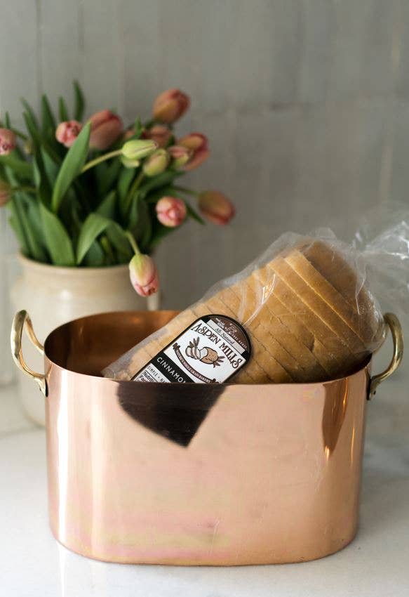 Copper Bread Box with Brass Handles – Vintage Kitchen Storage