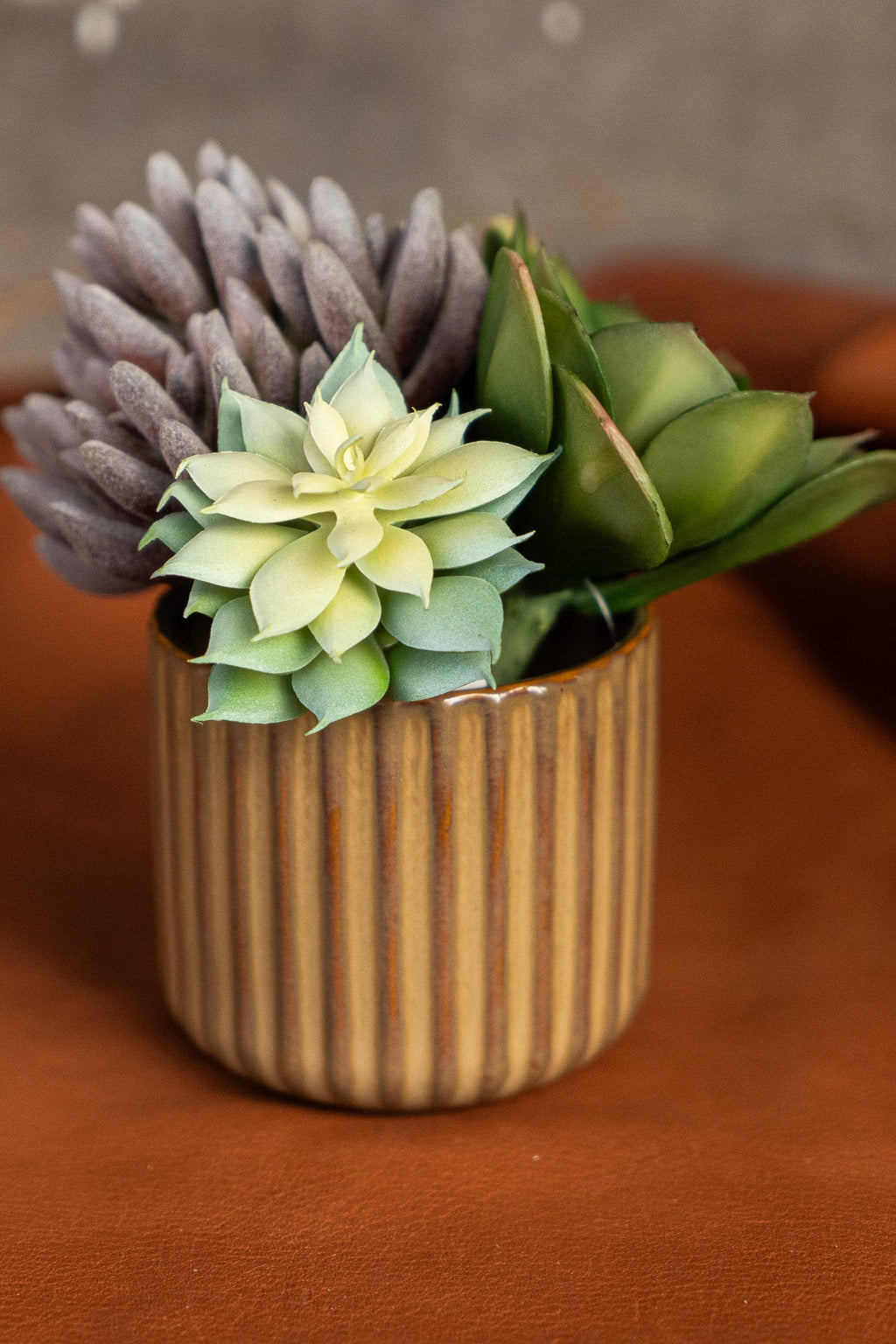 Orange Ribbed Ceramic Planter