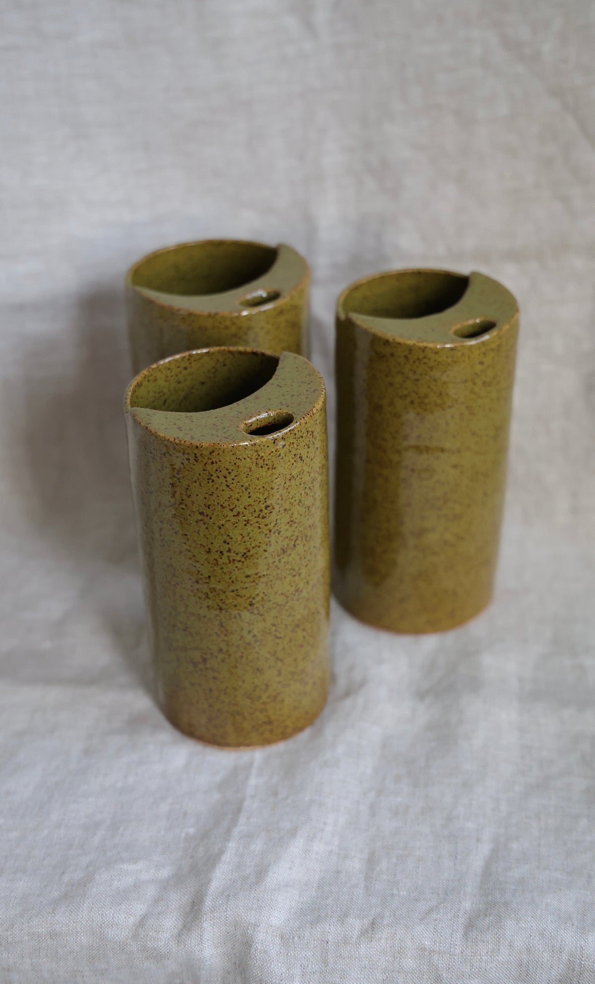 Olive Green Crescent Moon Top Travel Mug, Travel Tumbler, Ceramic Stoneware Hand Thrown in Maine 14-16oz