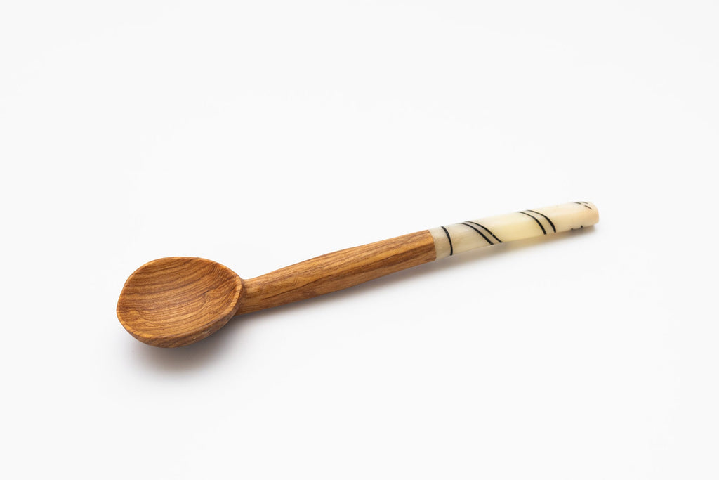Handmade Striped Bone Handle Wooden Spoon (Qty 1)