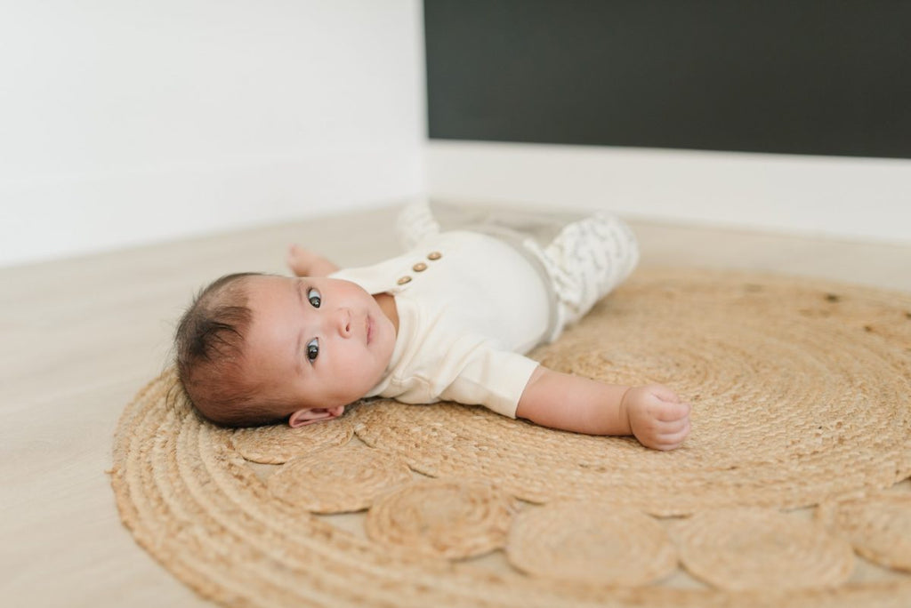 GOTS Certified Natural Henley Short Sleeve Bodysuit + Coconut Buttons