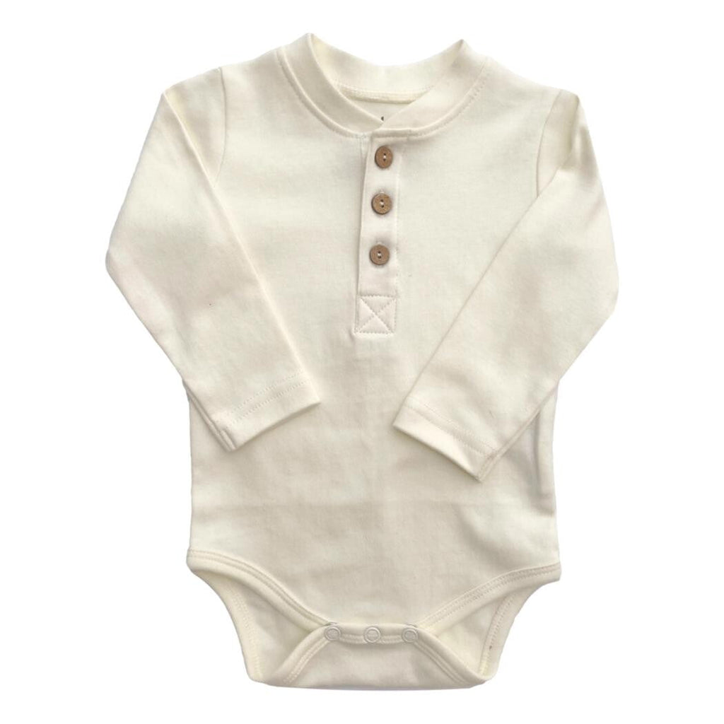 Natural Henley Long Sleeve Bodysuit + Coconut Buttons