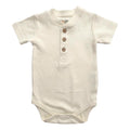 GOTS Certified Natural Henley Short Sleeve Bodysuit + Coconut Buttons