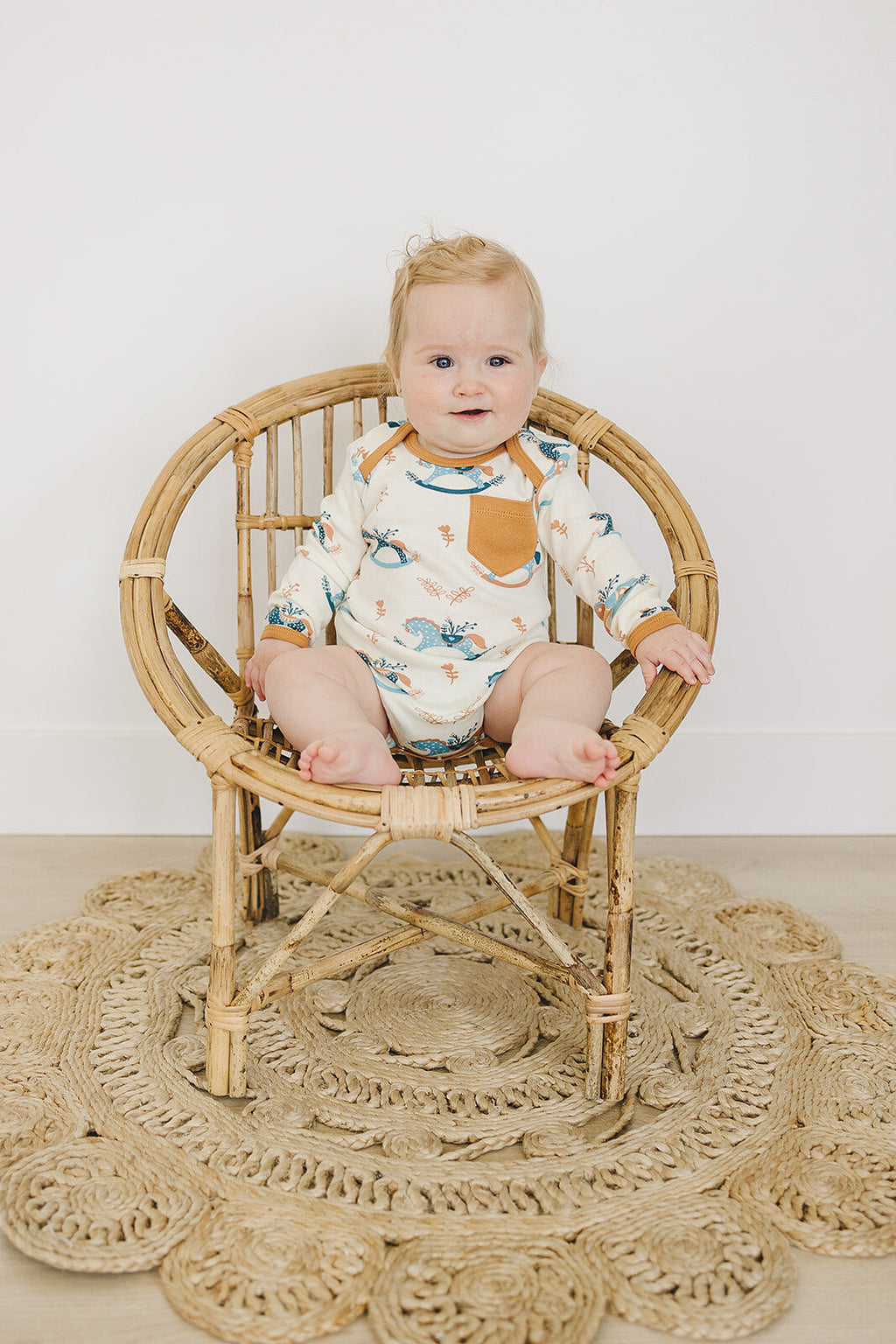 Organic Cotton Long Sleeve Bodysuit - Rocking Horse