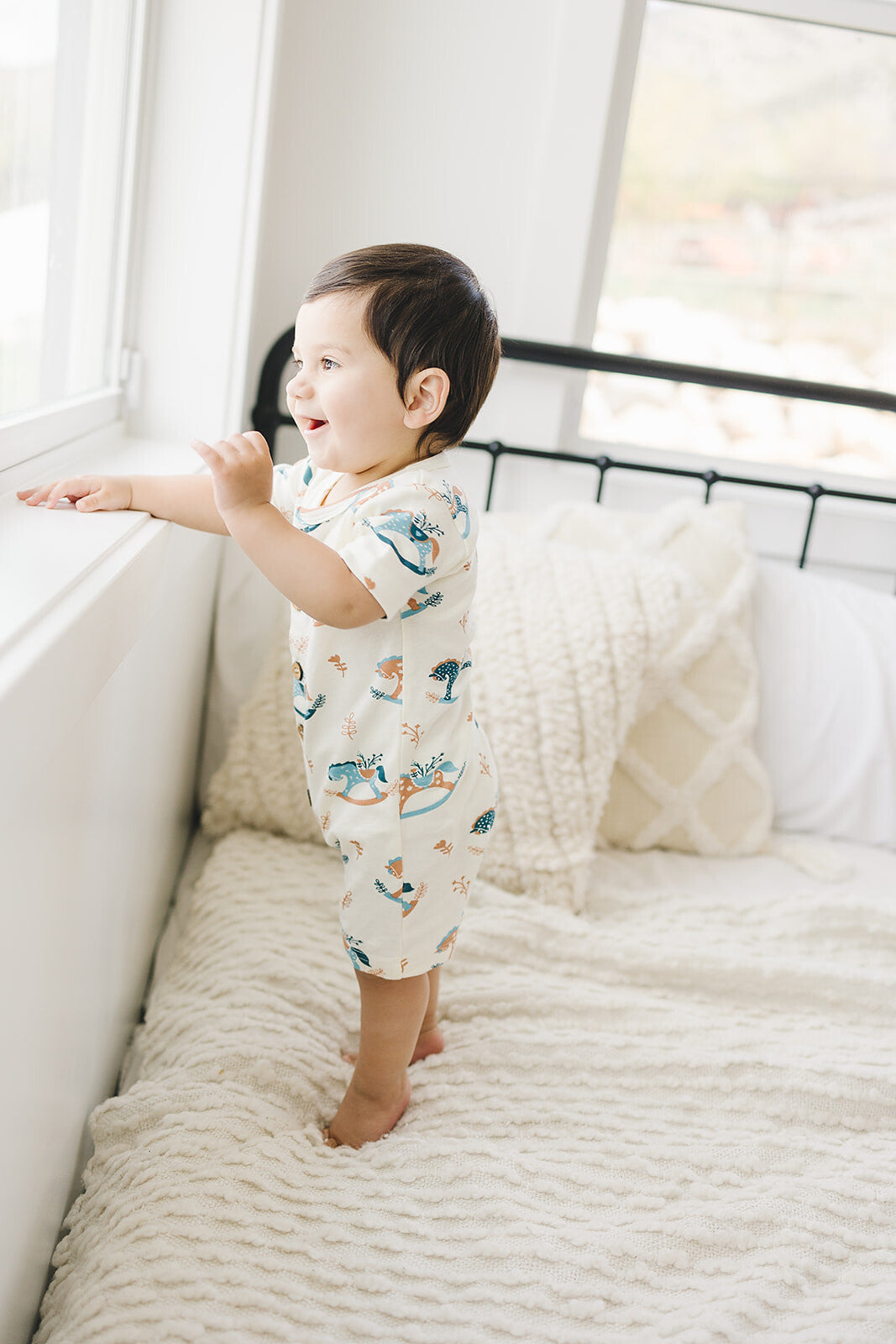 GOTS Certified Organic Cotton Short Sleeve Romper - Rocking Horse