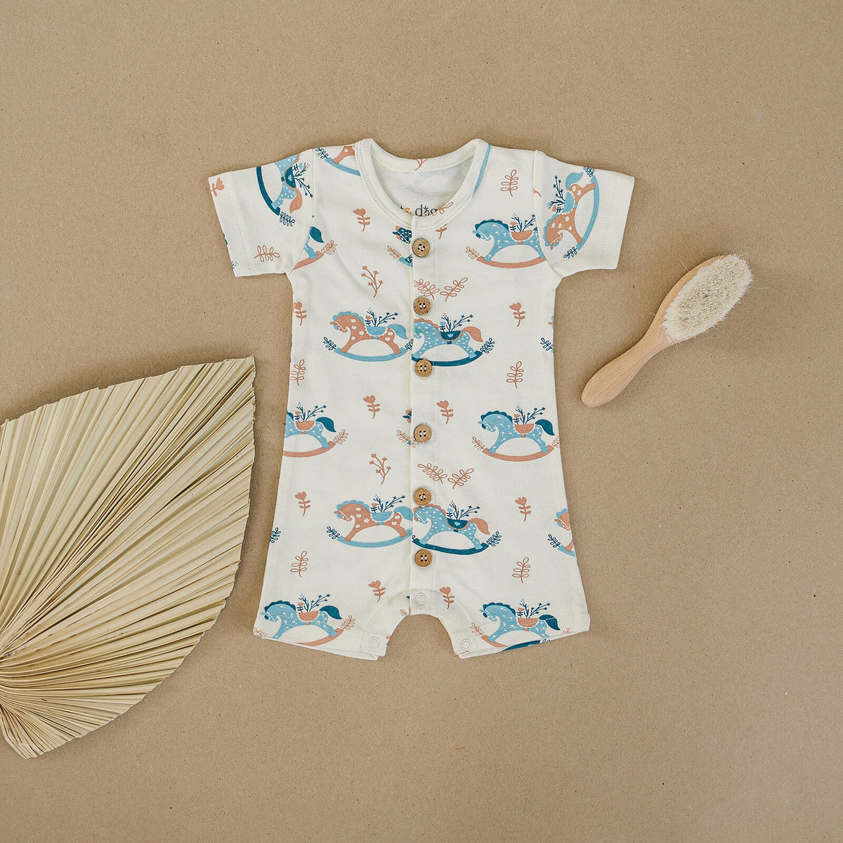 GOTS Certified Organic Cotton Short Sleeve Romper - Rocking Horse