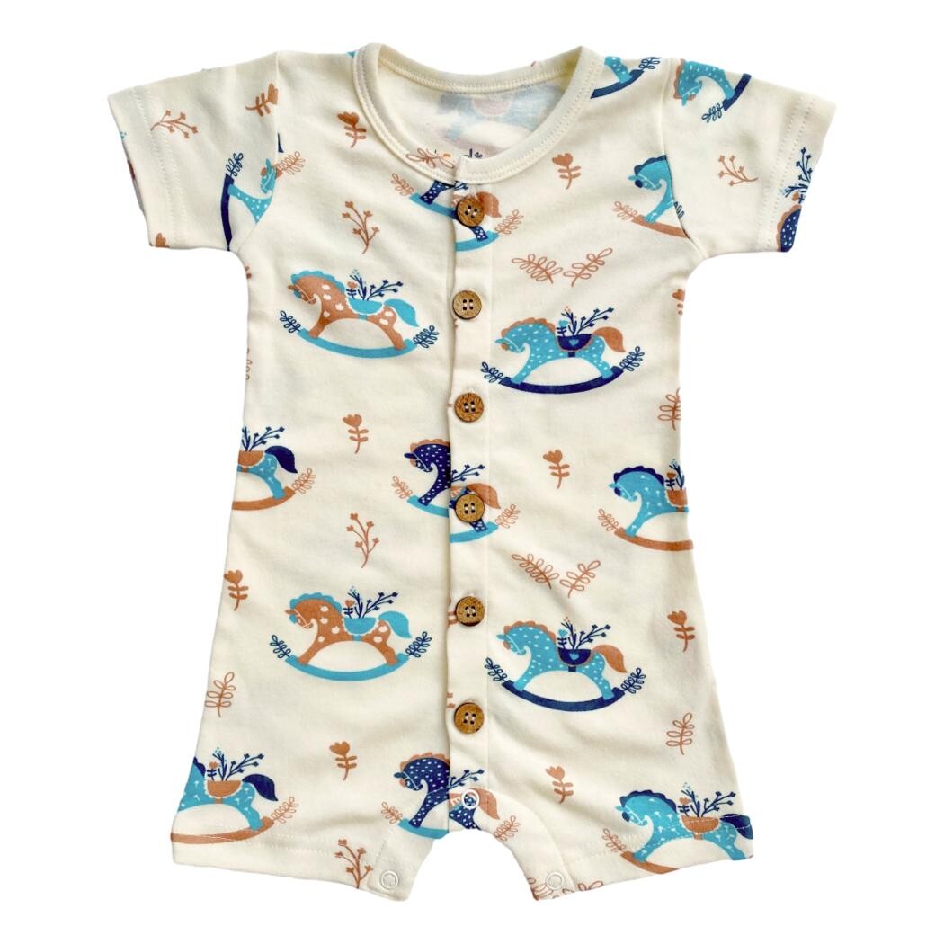 GOTS Certified Organic Cotton Short Sleeve Romper - Rocking Horse