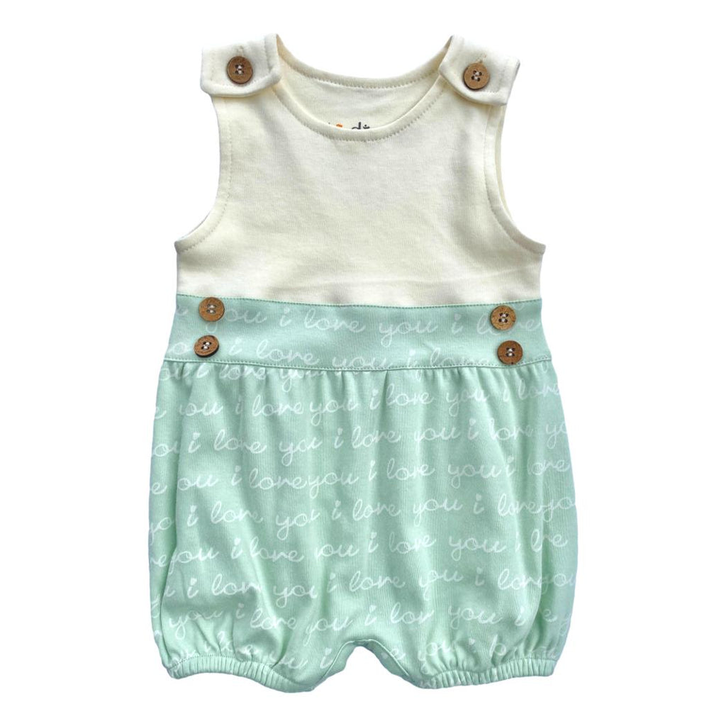 GOTS Certified Organic Cotton Bubble Romper - I Love You (Desert Green)
