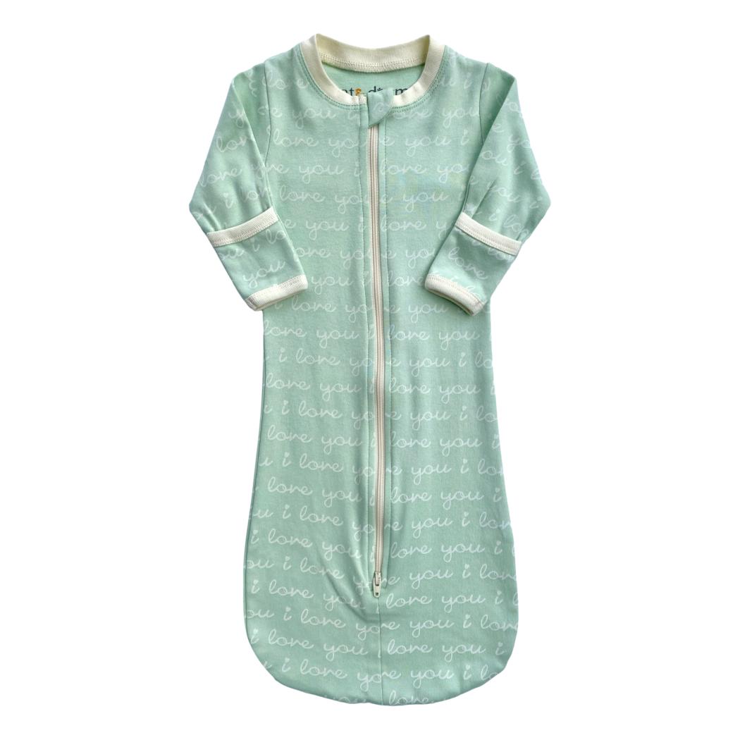 GOTS Certified Organic Cotton Sleepsack - I Love You (Desert Green)