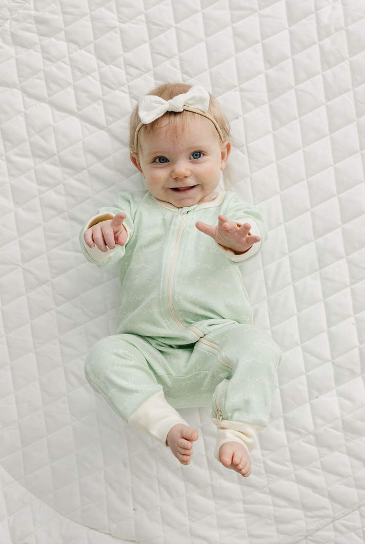 GOTS Certified Organic Cotton Zippy - I Love You (Desert Green)