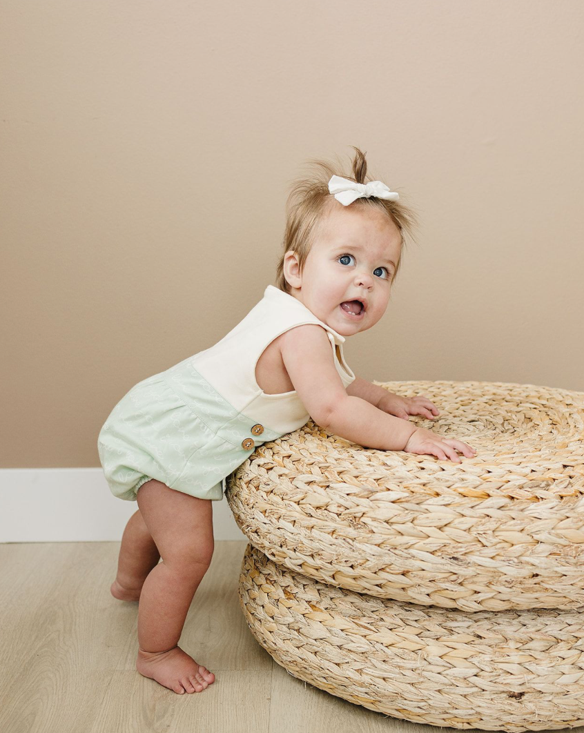 GOTS Certified Organic Cotton Bubble Romper - I Love You (Desert Green)