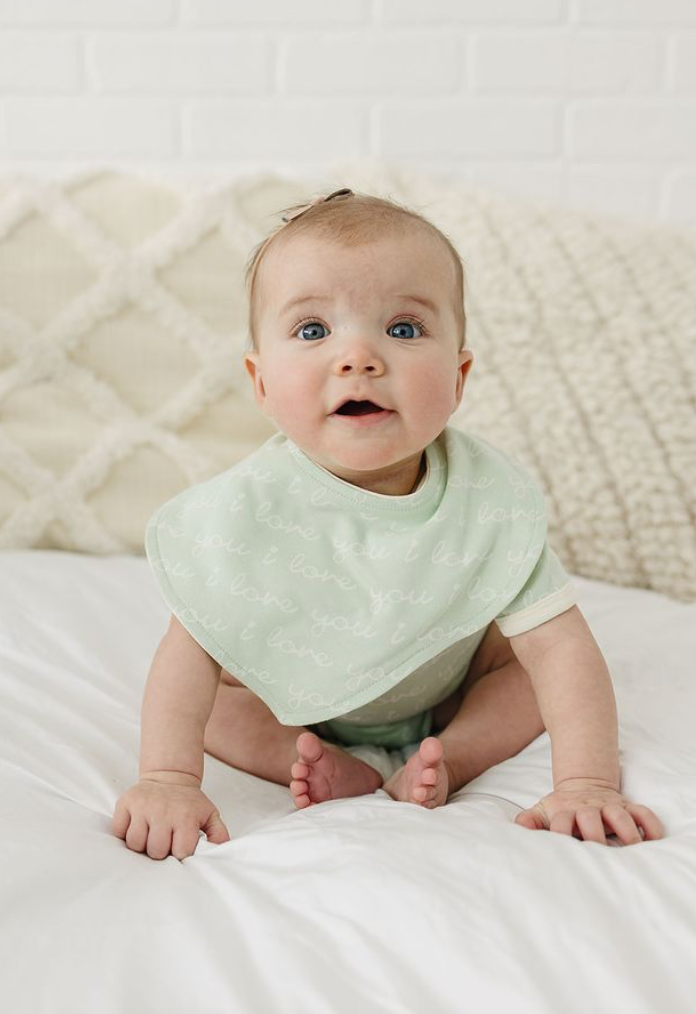 GOTS Certified Organic Cotton Bib - I Love You (Desert Green)