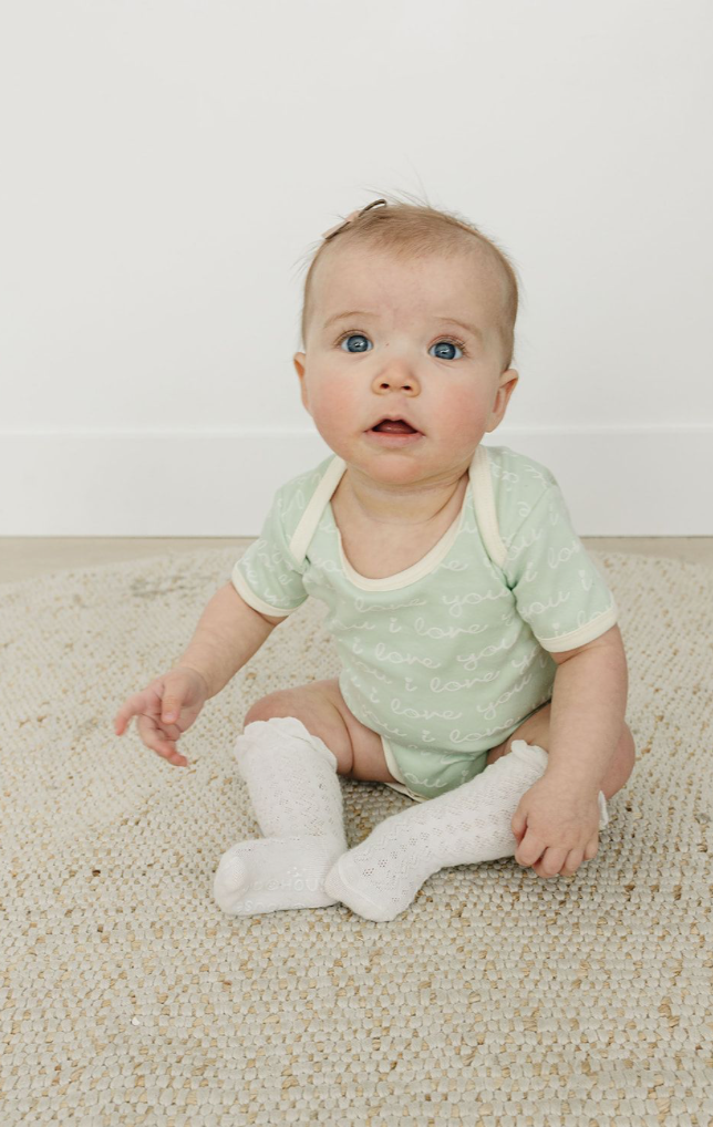 GOTS Certified Organic Cotton Short Sleeve Bodysuit - I Love You (Desert Green)