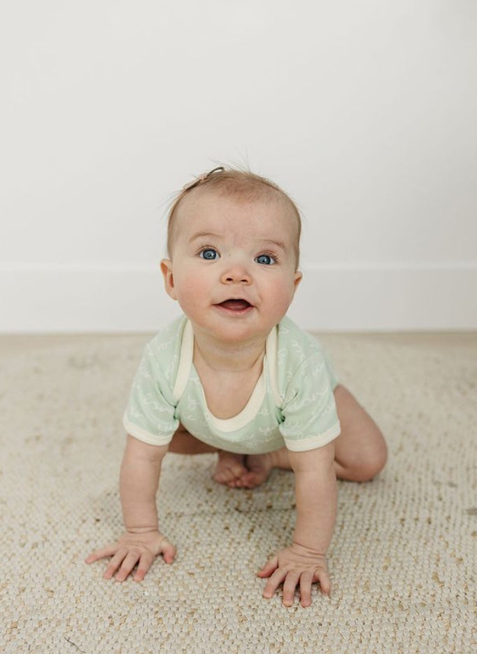GOTS Certified Organic Cotton Short Sleeve Bodysuit - I Love You (Desert Green)
