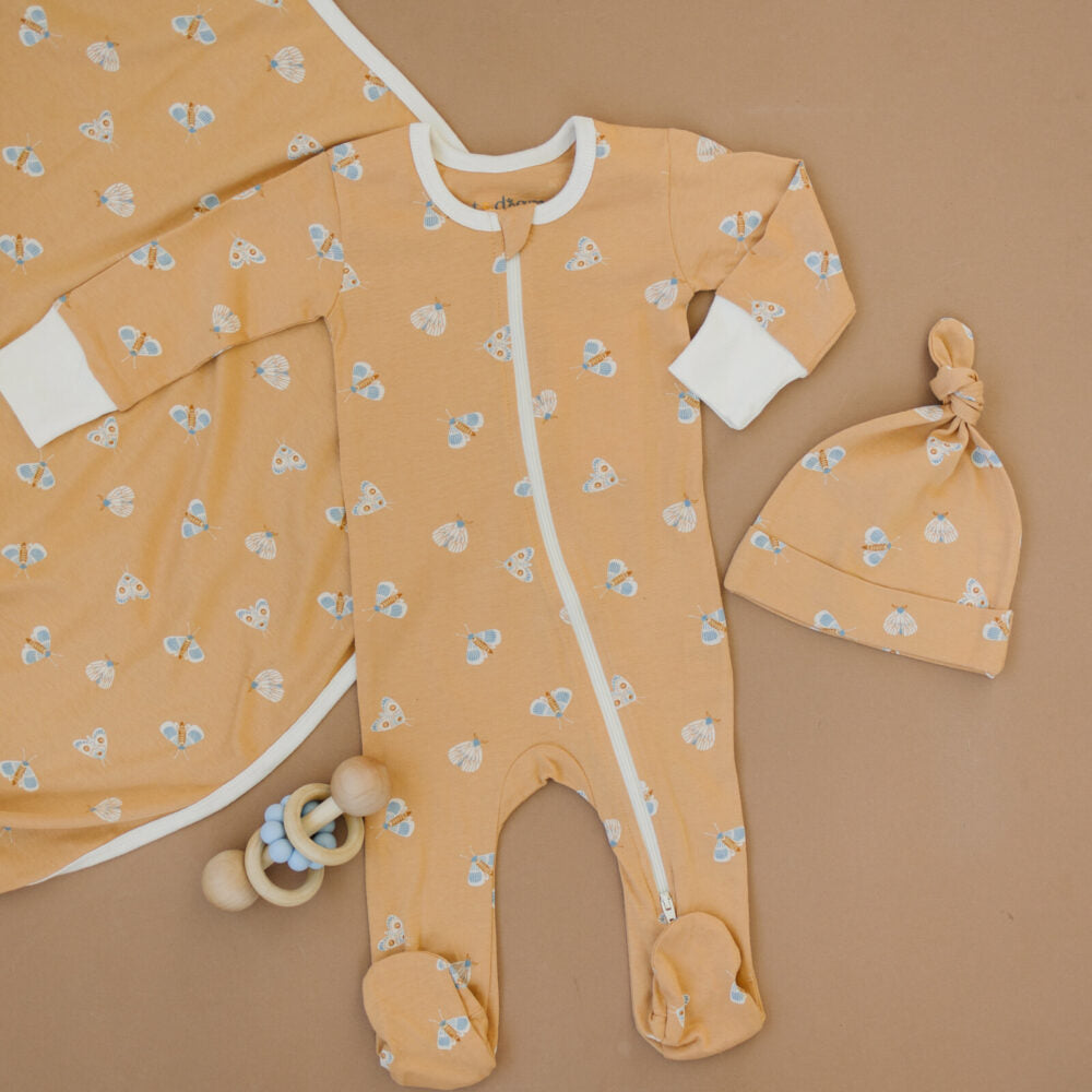 GOTS Certified Organic Cotton Zippy Footed - Magical Moth