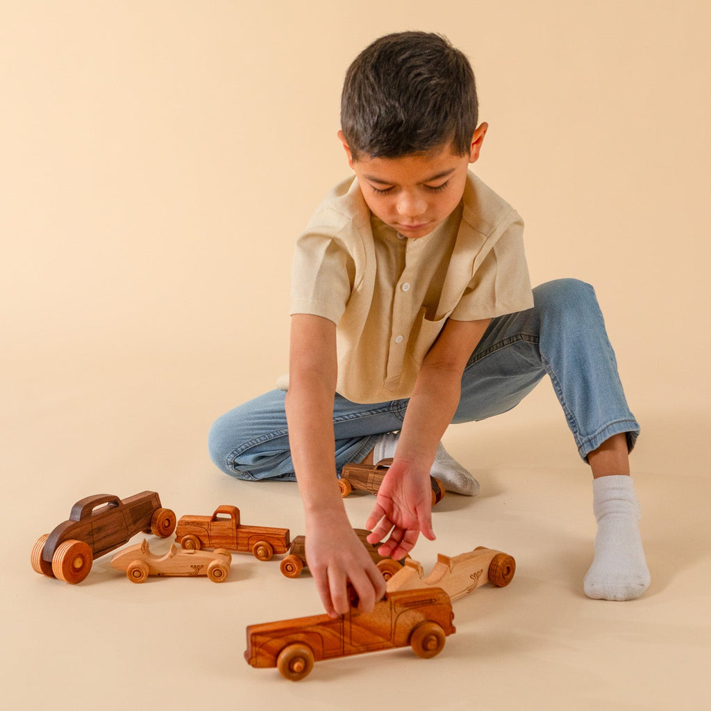 Montessori Educational 9" Vintage Blue Wooden Pickup Truck for Toddlers 1–3 | Eco-Friendly Maple Wood Toy | Made in the USA 🇺🇸