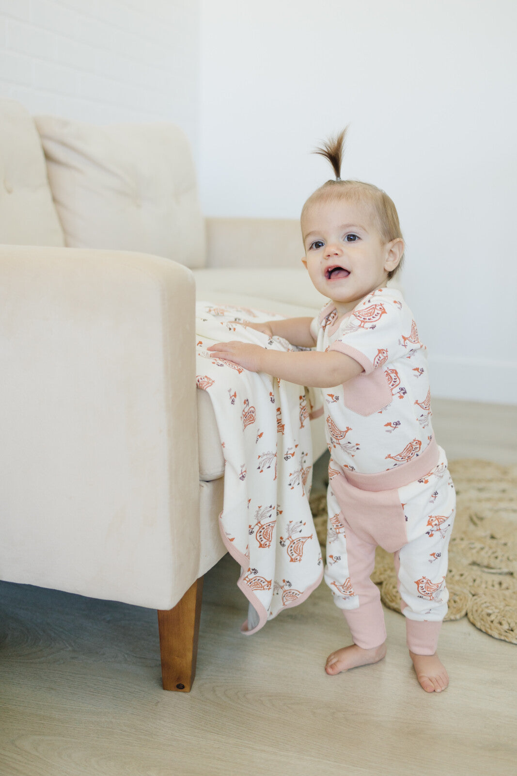 GOTS Certified Organic Cotton Short Sleeve Playsuit - Celadon Quail