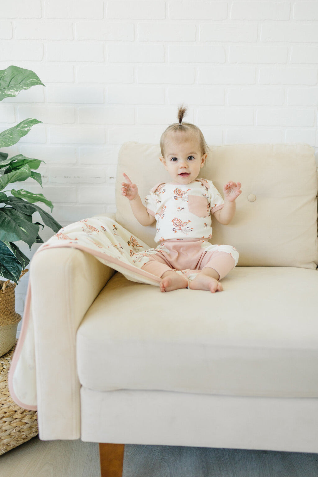 GOTS Certified Organic Cotton Short Sleeve Playsuit - Celadon Quail