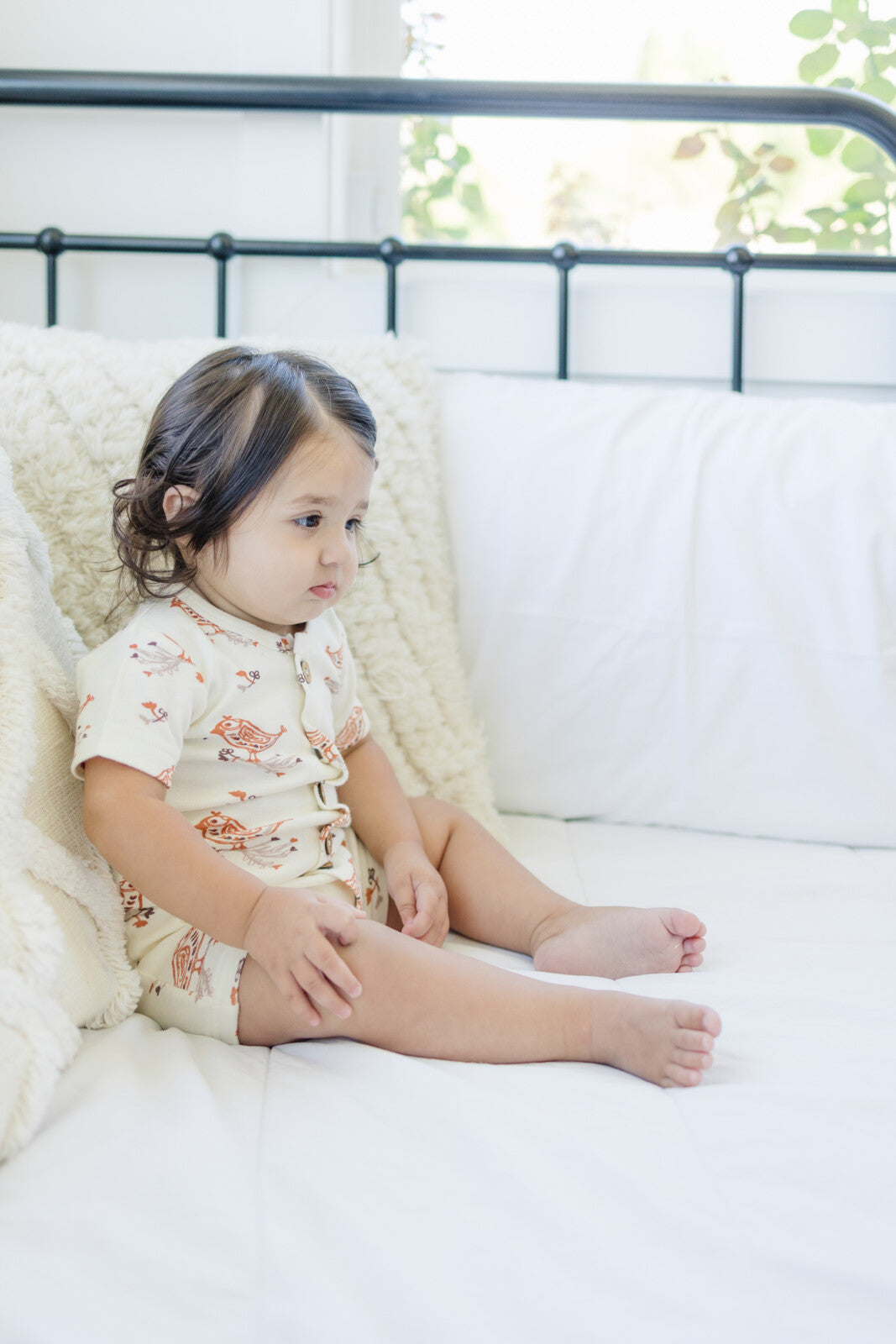 GOTS Certified Organic Cotton Short Sleeve Romper - Celadon Quail