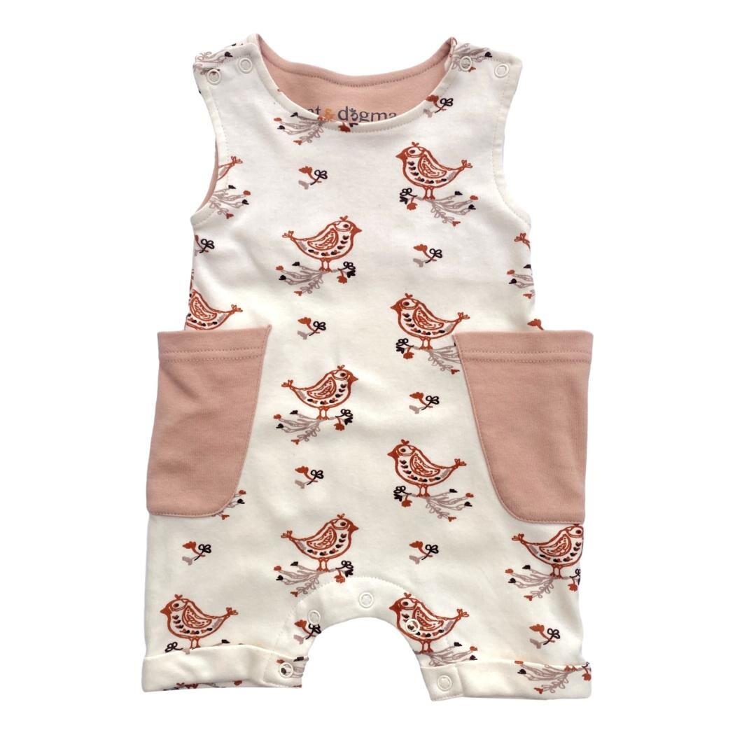 GOTS Certified Organic Cotton Sleeveless Romper - Celadon Quail