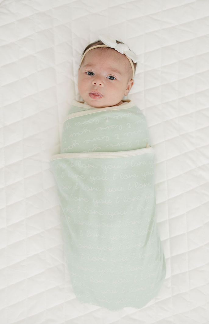 GOTS Certified Organic Cotton Blanket - I Love You (Desert Green)