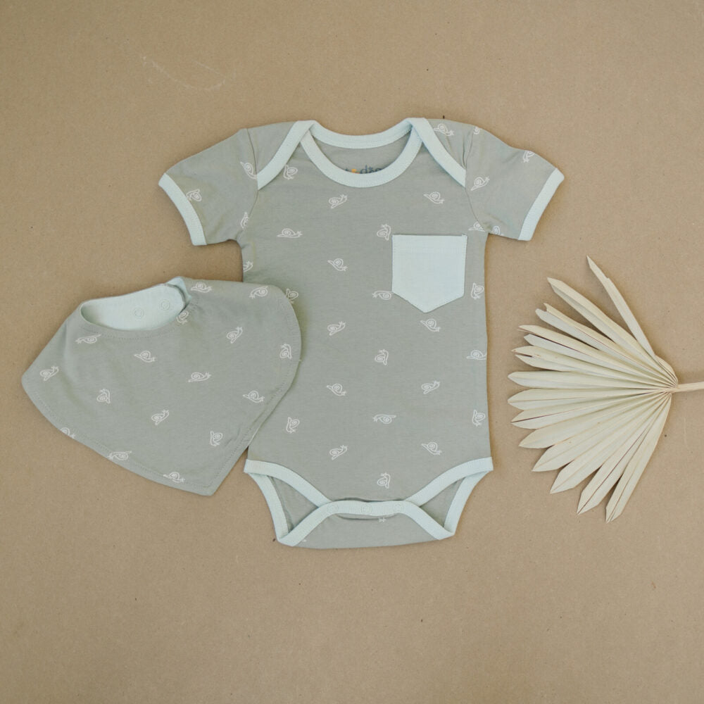 GOTS Certified Organic Cotton Short Sleeve Bodysuit - Freshwater Snail