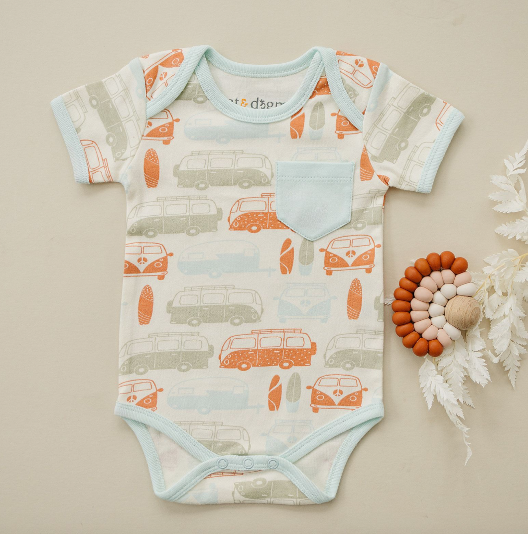 GOTS Certified Organic Cotton Short Sleeve Bodysuit - Vintage Busses