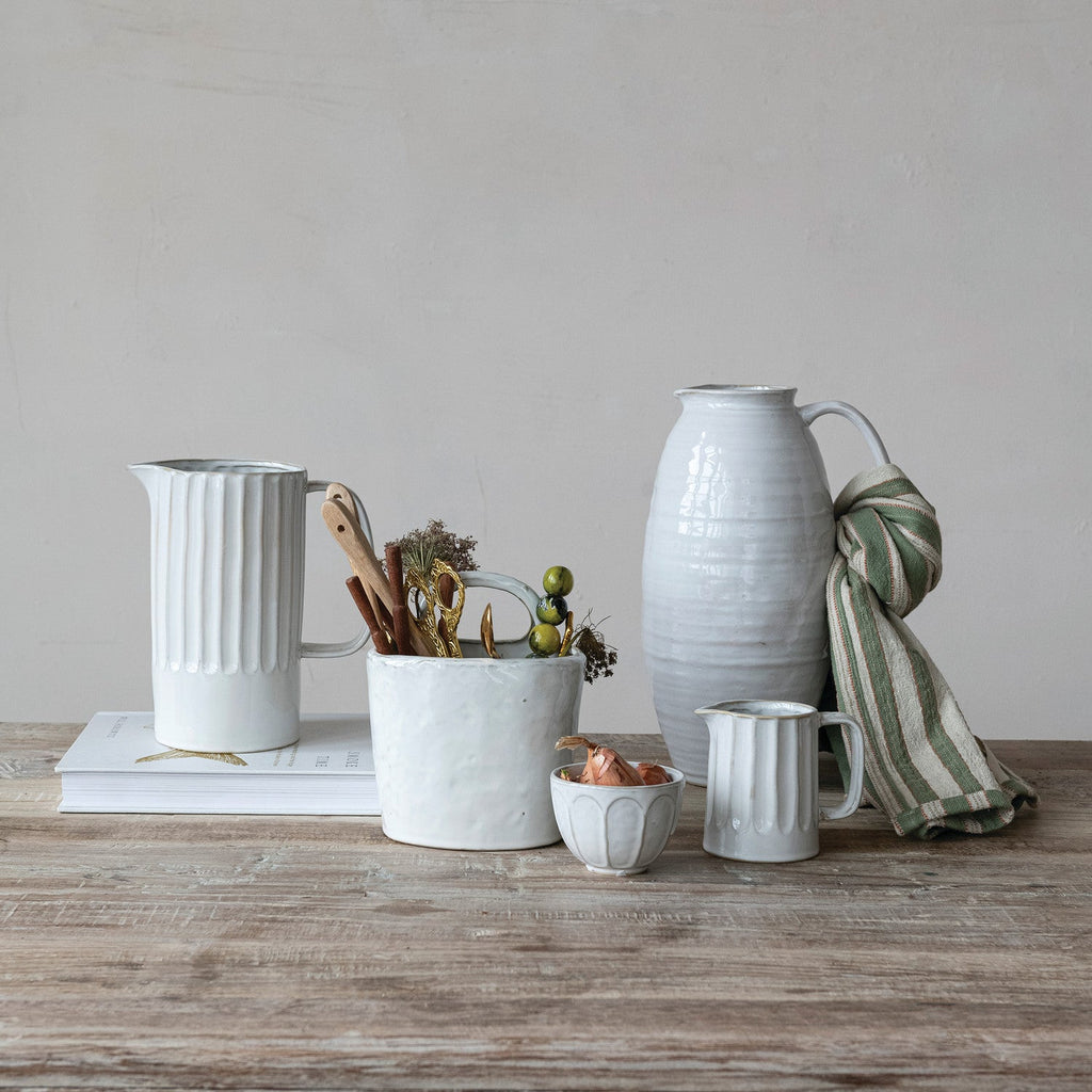 White Stoneware Pitcher – 3-3/4 Quart, 12.5"