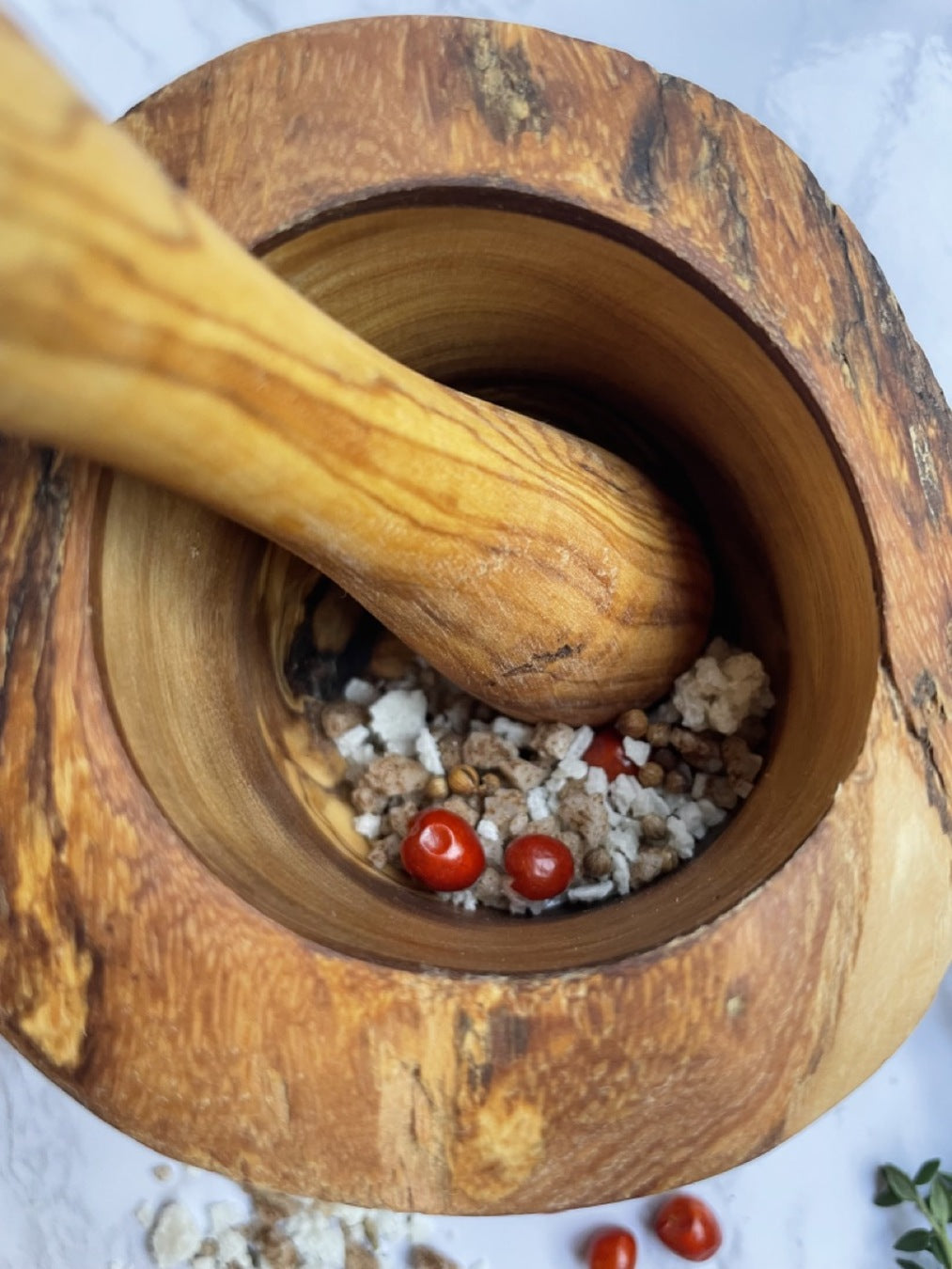 Olive Wood Mortar Pestle Rustic Handmade Kitchen Grinder For Spices