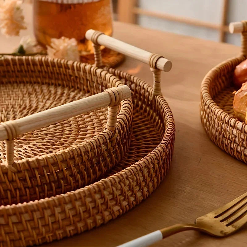 Handmade Rattan Trays - Fruit Plates, Heat-Resistant Mats