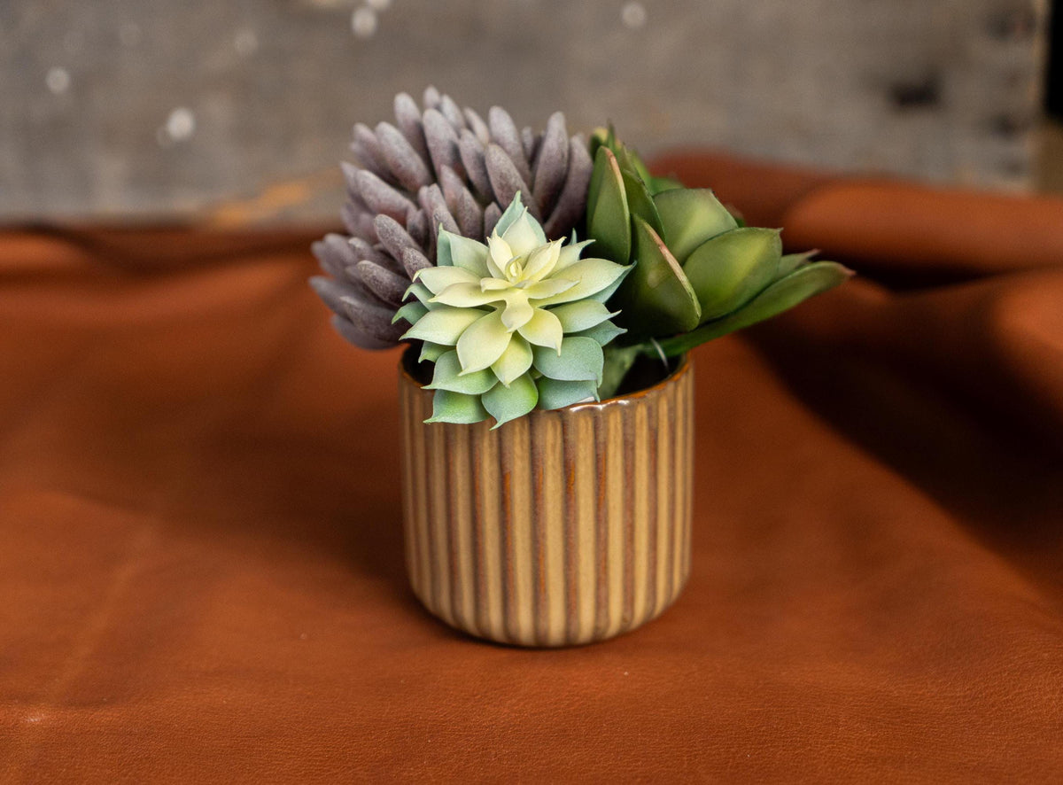 Orange Ribbed Ceramic Planter