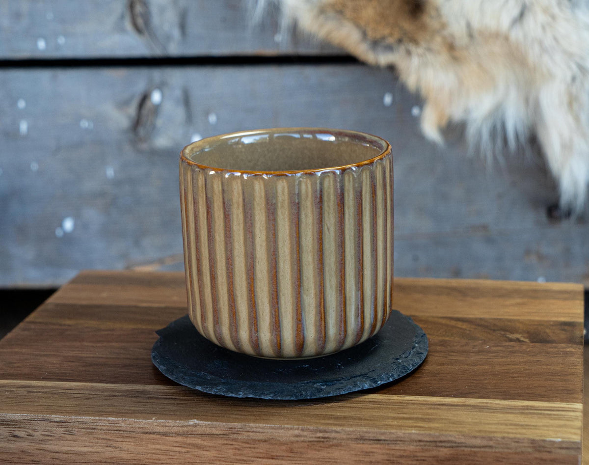 Orange Ribbed Ceramic Planter