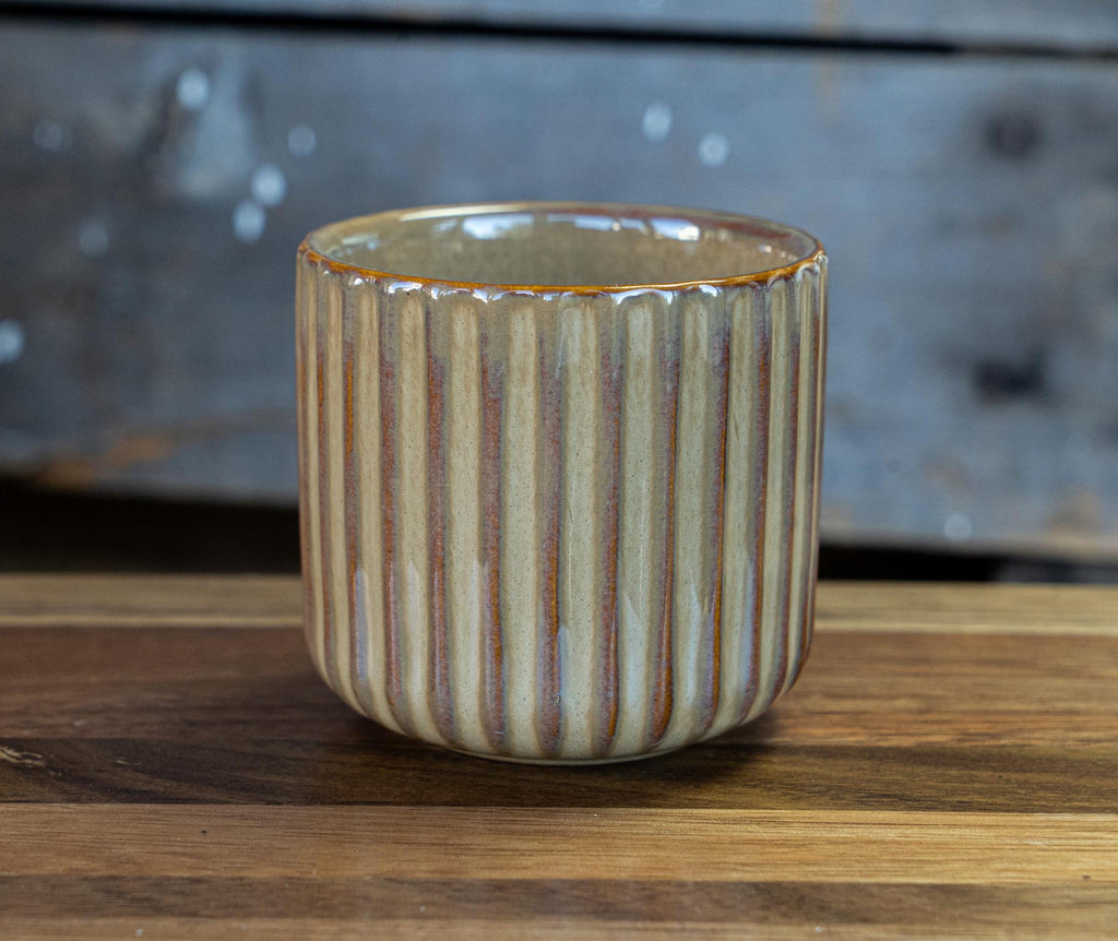 Orange Ribbed Ceramic Planter
