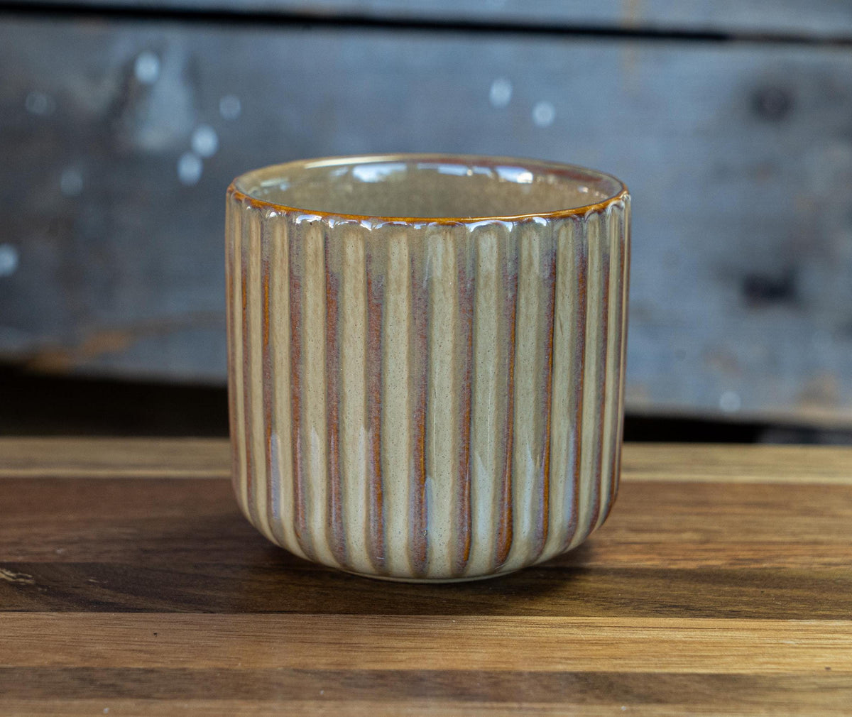 Orange Ribbed Ceramic Planter