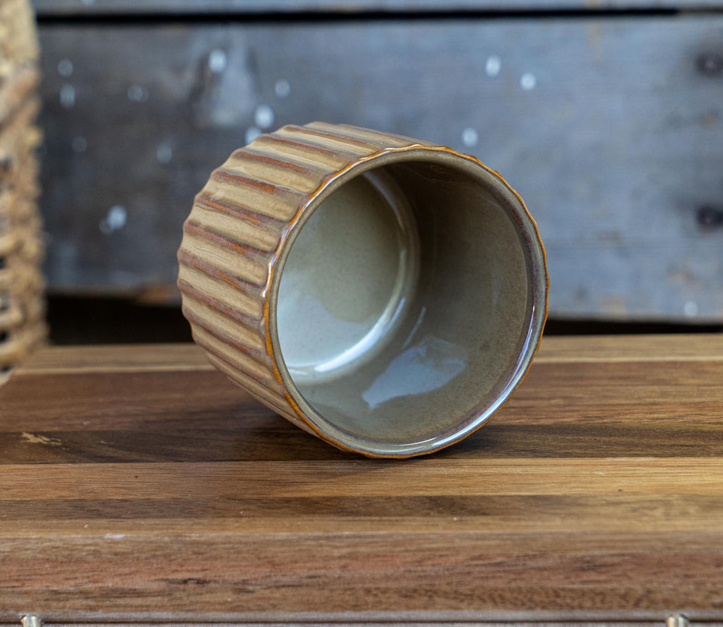 Orange Ribbed Ceramic Planter