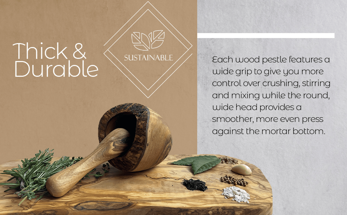 Olive Wood Mortar Pestle Rustic Handmade Kitchen Grinder For Spices