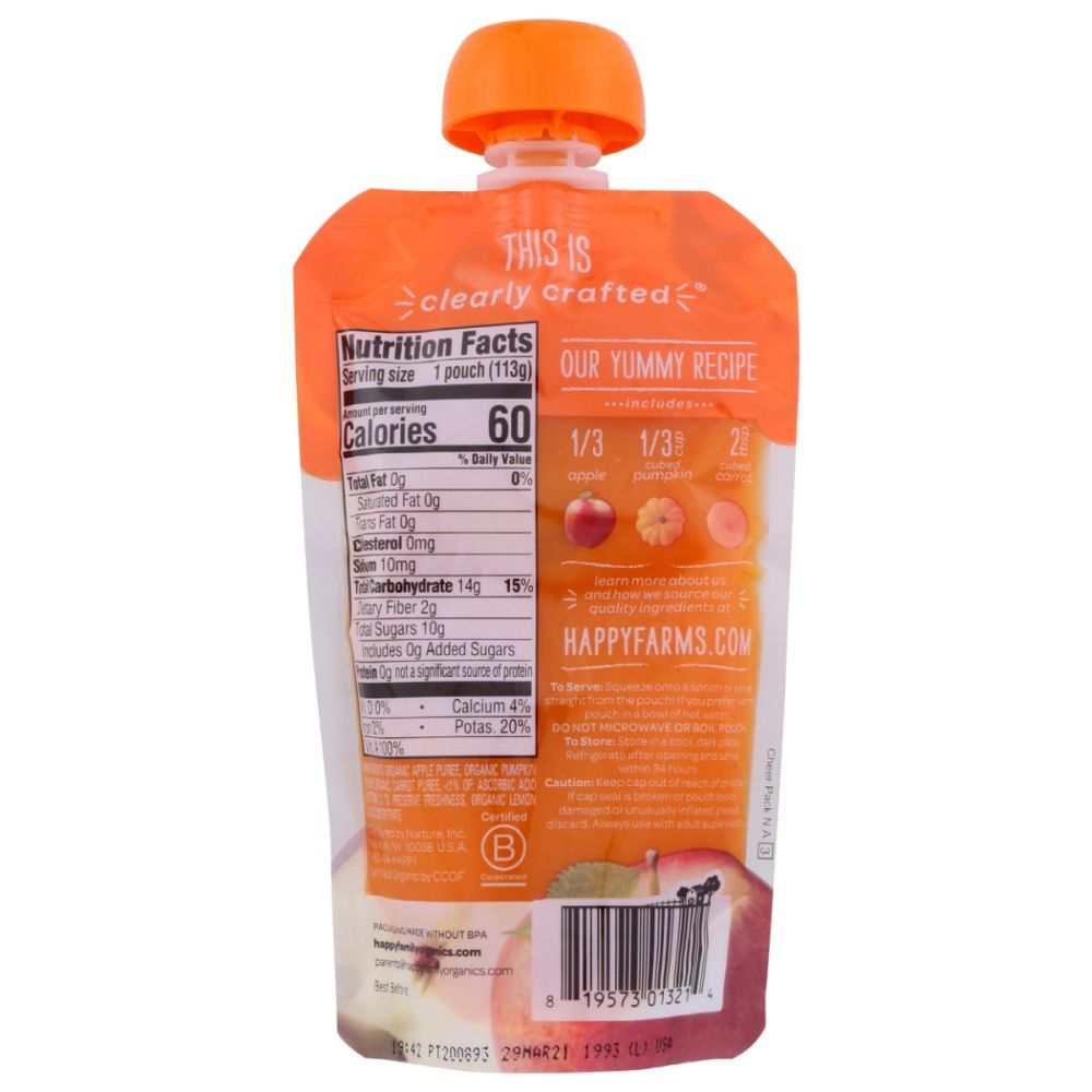 HAPPY BABY: Apples Pumpkin and Carrots Pouch, 4 oz
